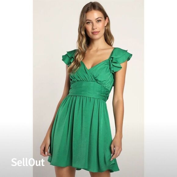 Lulus Dresses & Skirts - NWT Lulus Women's Green Daytime Darling Mini Dress‎ Ruffled Sleeves Party